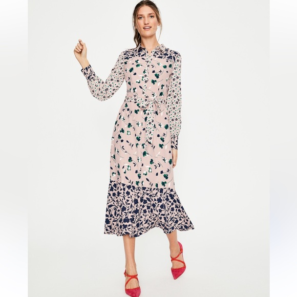 Boden Dresses & Skirts - Boden Sybil Shirtdress Light Pink Floral Belted Midi Length Size 6